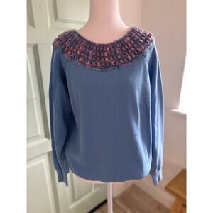 Vintage Handmade Knit Sweater | Crochet Yoke Pullover | Cottagecore Sweater